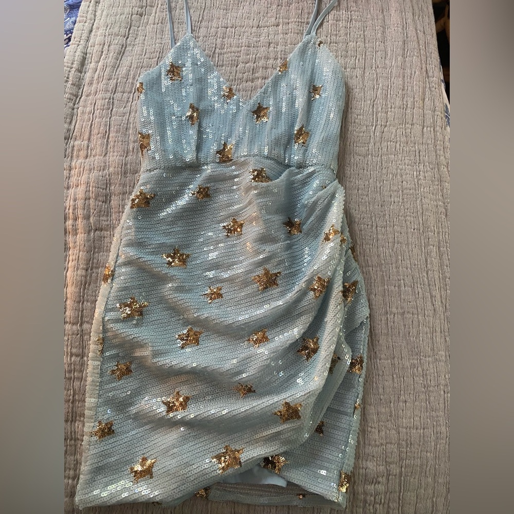 dina mini dress superdown blue star sequin formal homecoming dress